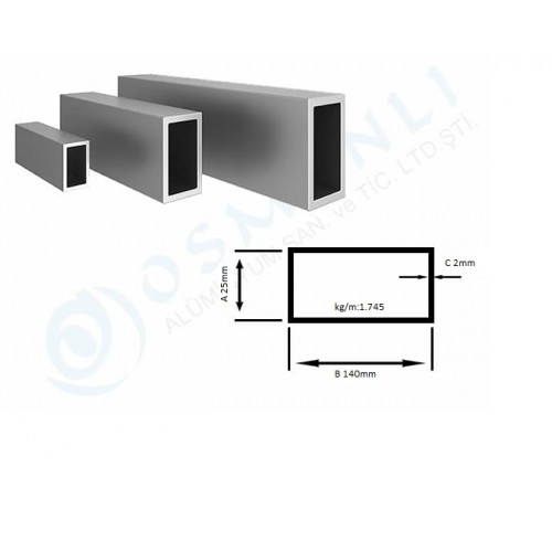 Alüminyum Kutu Profil 25mm X 140mm Et Kalınlık 2mm Alüminyum Kutu Profil 25mm X 140mm Et Kalınlık 2mm